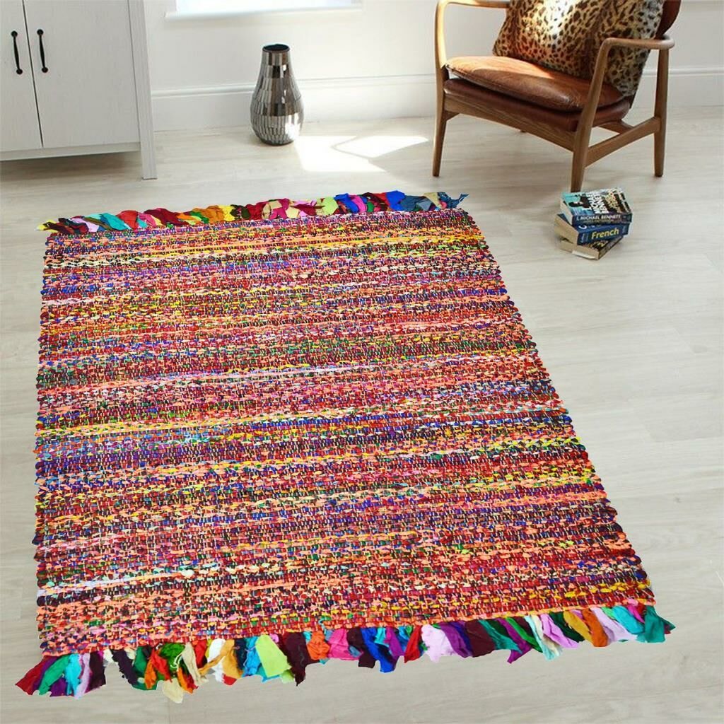 Jüt Örgü Halı – 120×180 cm (Püsküllü Renkli Model)