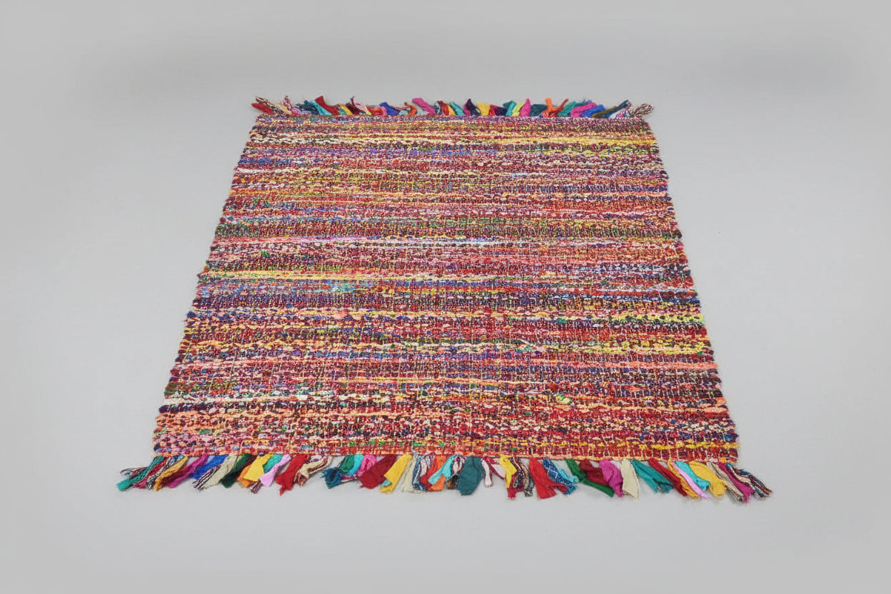 Jüt Örgü Halı – 120×180 cm (Püsküllü Renkli Model)