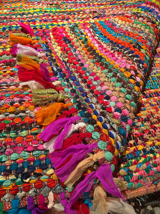 Jüt Örgü Halı – 120×180 cm (Püsküllü Renkli Model)