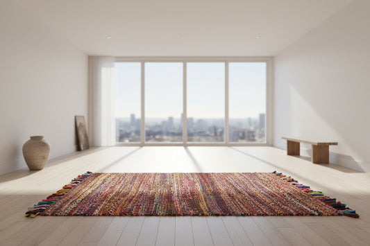 Jüt Örgü Halı – 120×180 cm (Püsküllü Renkli Model)