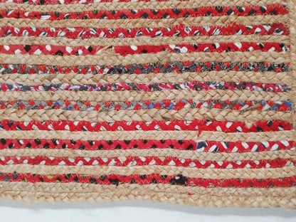 Doğal Jüt Halı – 120×180 cm (Kırmızı Desenli)