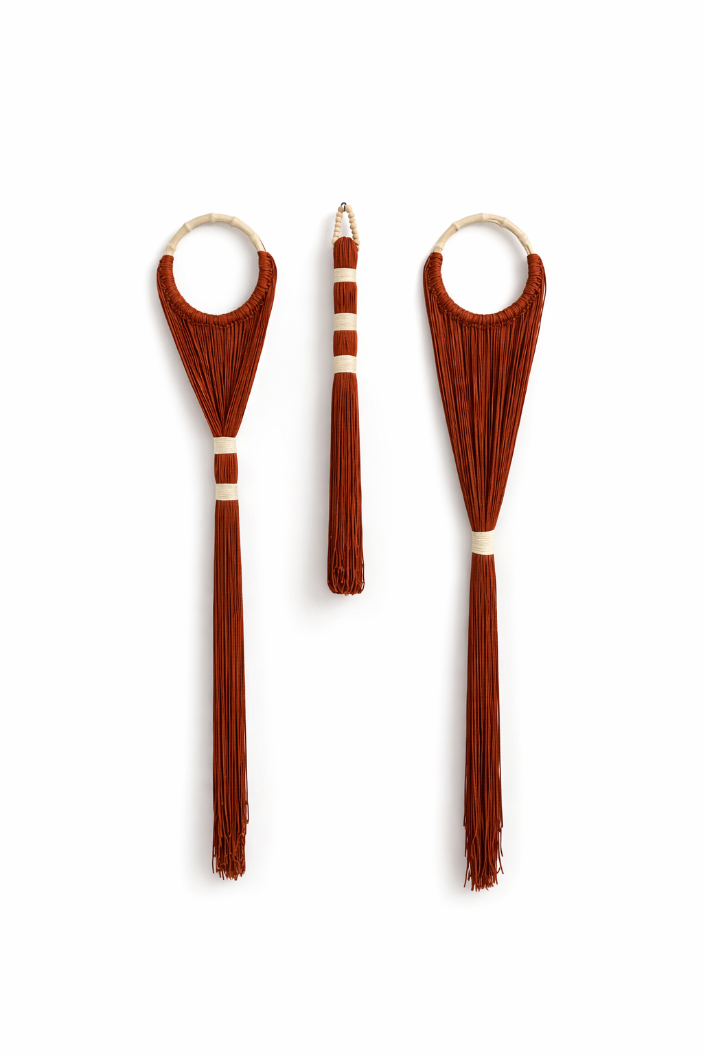 Halo 3’lü Duvar Dekoru – Doğal İp & Ahşap Halka (Tarçın Tonu)